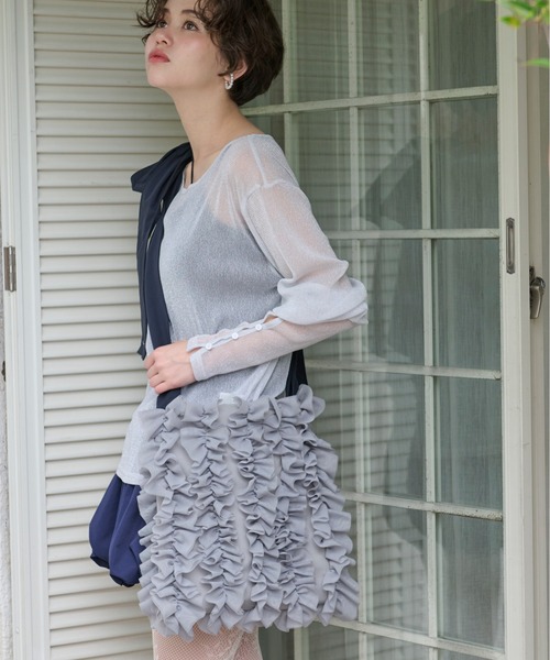 loin nuit(ロワンニュイ)の「tulle ribbon multiway bag / チュールリボンマルチウェイバッグ(ショルダーバッグ・レディース・ブラック/ライトグレー/ピンク・FREE)」の9枚目の写真