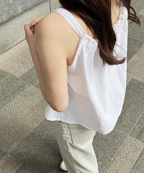 Reurie'(レウリィ)の「ギャザーサマーキャミ/gather summer cami(ayaka select) ホワイト ブラック カジュアル シンプル ガーリー 韓国(キャミソール・レディース・ブラック/ホワイト・FREE)」の10枚目の写真