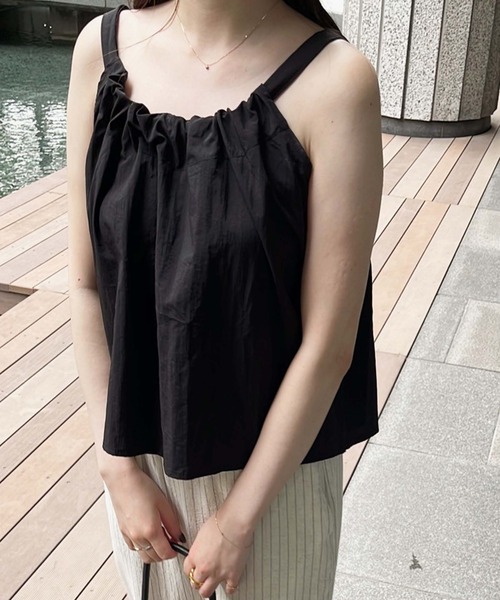 Reurie'(レウリィ)の「ギャザーサマーキャミ/gather summer cami(ayaka select) ホワイト ブラック カジュアル シンプル ガーリー 韓国(キャミソール・レディース・ブラック/ホワイト・FREE)」の11枚目の写真