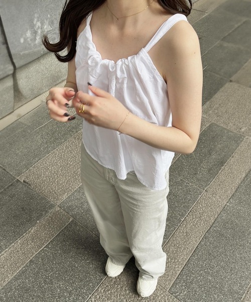 Reurie'(レウリィ)の「ギャザーサマーキャミ/gather summer cami(ayaka select) ホワイト ブラック カジュアル シンプル ガーリー 韓国(キャミソール・レディース・ブラック/ホワイト・FREE)」の14枚目の写真