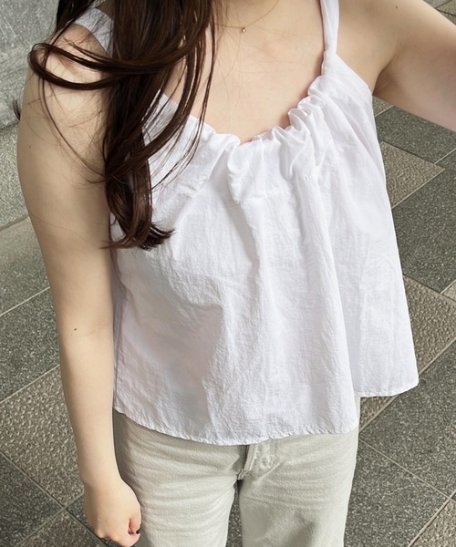 Reurie'(レウリィ)の「ギャザーサマーキャミ/gather summer cami(ayaka select) ホワイト ブラック カジュアル シンプル ガーリー 韓国(キャミソール・レディース・ブラック/ホワイト・FREE)」の15枚目の写真