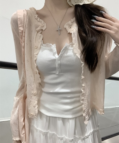 blackdia ocean（ブラックダイヤオーシャン）の「blackdia ocean 透かし編み ライトニットカーディガン（カーディガン/ボレロ・レディース・ホワイト/ピンク/ブラック/オフホワイト・FREE）」の4枚目の写真