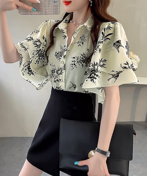 Miniministore(ミニミニストア)の「総柄ブラウスダブルフレアスリーブトップス(シャツ/ブラウス・レディース・ブラック系2/ブルー/アイボリー/ブラック系1/カラフル・M/S)」の14枚目の写真