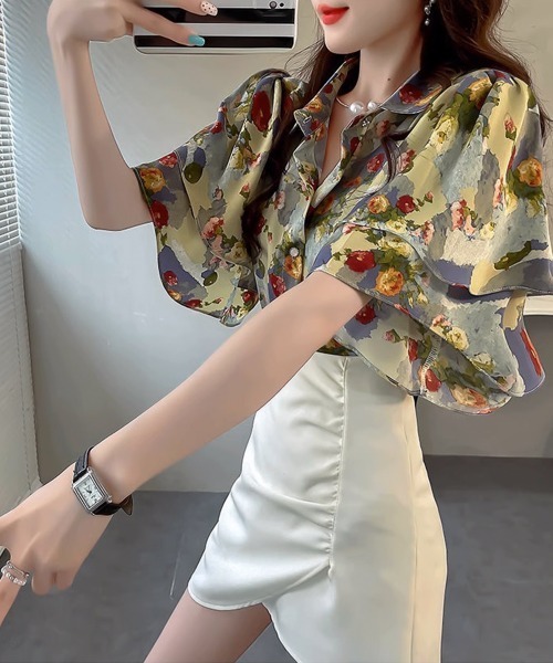 Miniministore(ミニミニストア)の「総柄ブラウスダブルフレアスリーブトップス(シャツ/ブラウス・レディース・ブラック系2/ブルー/アイボリー/ブラック系1/カラフル・M/S)」の17枚目の写真