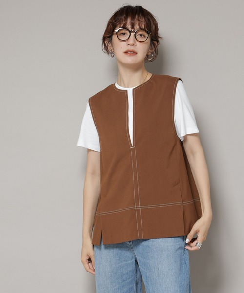 ベスト ジレ ドライウェザーストレッチバイカラーステッチベスト(セットアップ可) レディース セール】ドライウェザーストレッチバイカラーステッチベスト