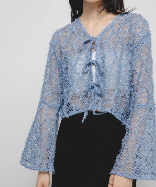 KBF(ケイビーエフ)の「フェザーメッシュカーディガン(カーディガン/ボレロ・レディース・ブラック/ブルー/ベージュ・ONE)」の3枚目の写真