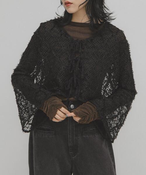 KBF(ケイビーエフ)の「フェザーメッシュカーディガン(カーディガン/ボレロ・レディース・ブラック/ブルー/ベージュ・ONE)」の2枚目の写真