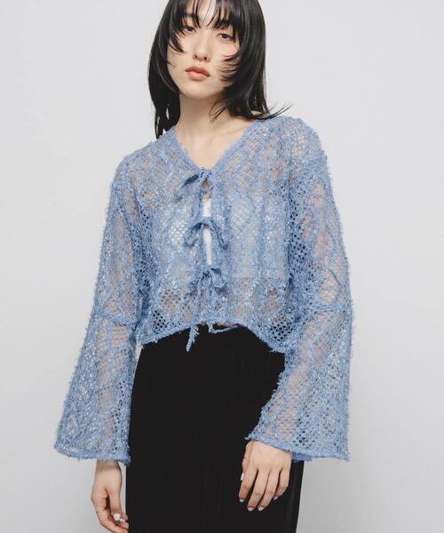 KBF(ケイビーエフ)の「フェザーメッシュカーディガン(カーディガン/ボレロ・レディース・ブラック/ブルー/ベージュ・ONE)」の16枚目の写真