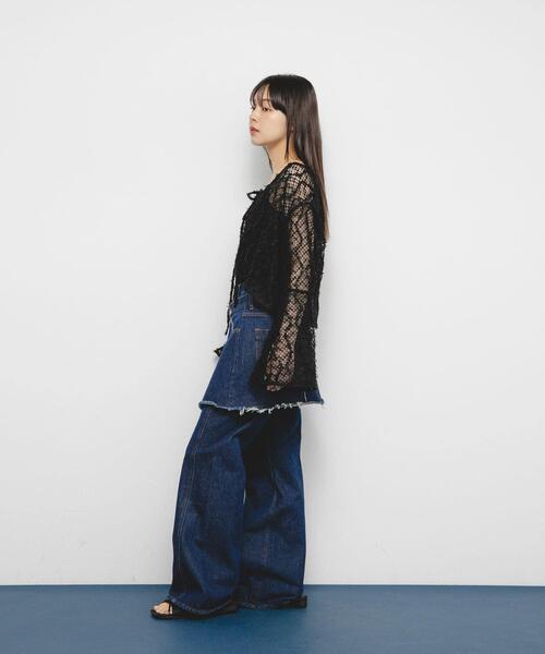 KBF(ケイビーエフ)の「フェザーメッシュカーディガン(カーディガン/ボレロ・レディース・ブラック/ブルー/ベージュ・ONE)」の4枚目の写真