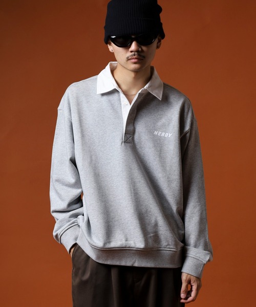NERDY（ノルディ）の「ラグビースウェットシャツ（スウェット・メンズ・ネイビー/ホワイト/グレー・M/S/L）」の2枚目の写真