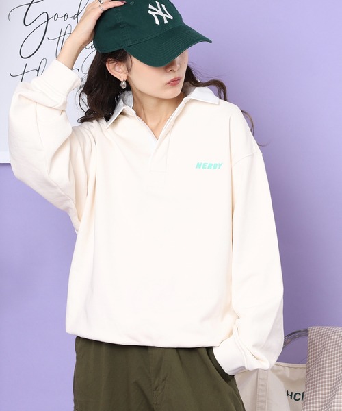 NERDY（ノルディ）の「ラグビースウェットシャツ（スウェット・メンズ・ネイビー/ホワイト/グレー・M/S/L）」の4枚目の写真