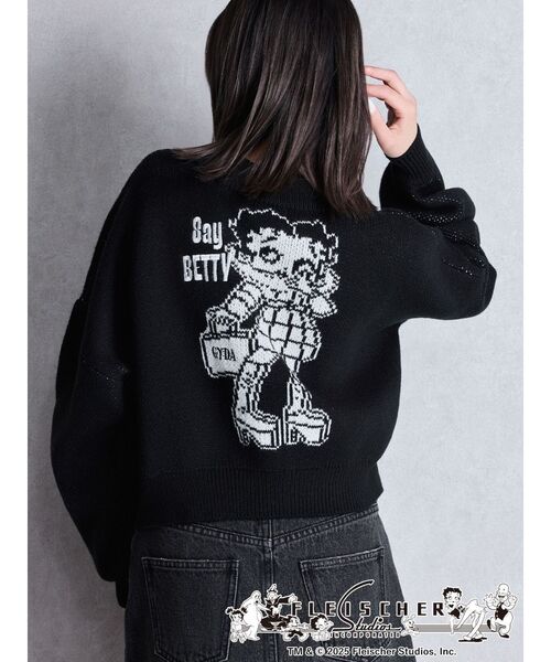 BETTY BOOP(ベティ・ブープ)の「BETTY×GYDA shortニットトップス(ニット/セーター・レディース・パープル/ブラック/オフホワイト・FREE)」の3枚目の写真