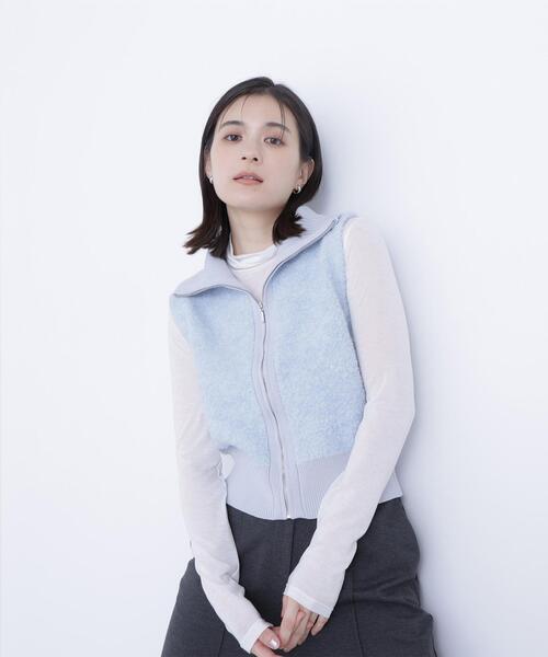 NATURAL BEAUTY BASIC(ナチュラルビューティーベーシック)の「◇ブークレジップニットベスト(ベスト・レディース・ブルー/オフホワイト/グレー・FREE)」の2枚目の写真