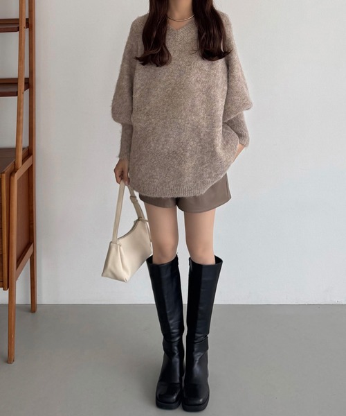 callautia（カラウティア）の「バックリボンオーバーシャギーニット（ニット/セーター・レディース・ネイビー/チャコール/ライトグレー/ブラウン/ダークブラウン・MEDIUM/LARGE）」の12枚目の写真