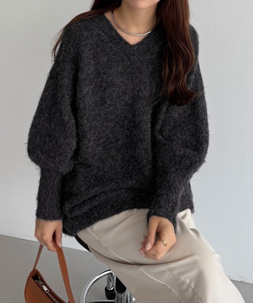 callautia（カラウティア）の「バックリボンオーバーシャギーニット（ニット/セーター・レディース・ネイビー/チャコール/ライトグレー/ブラウン/ダークブラウン・MEDIUM/LARGE）」の17枚目の写真