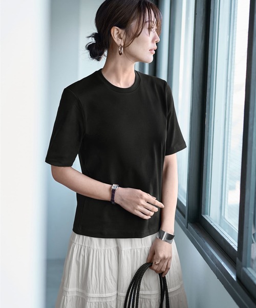 STYLE DELI（スタイルデリ）の「【ものづくりJAPAN】DIORAMA スタリッシュ４分袖Tシャツ（Tシャツ/カットソー・レディース・ホワイト/ブラック・FREE）」の2枚目の写真