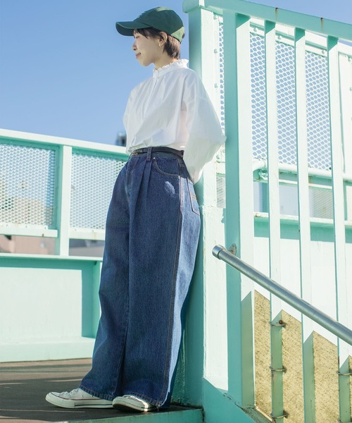 PAR ICI（パーリッシィ）の「13OZデニム ワイドタックパンツ（デニムパンツ・レディース・ブルー/ネイビー/サックスブルー・M/S）」の12枚目の写真