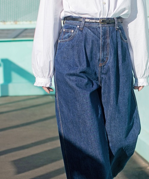 PAR ICI（パーリッシィ）の「13OZデニム ワイドタックパンツ（デニムパンツ・レディース・ブルー/ネイビー/サックスブルー・M/S）」の7枚目の写真