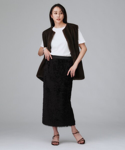 UNTITLED（アンタイトル）の「【接触冷感/コットン100/洗える/Tシャツ】半袖天竺プルオーバー（Tシャツ/カットソー・レディース・ダークグレー/オフホワイト/キャメル・48/44/04/02/00）」の7枚目の写真