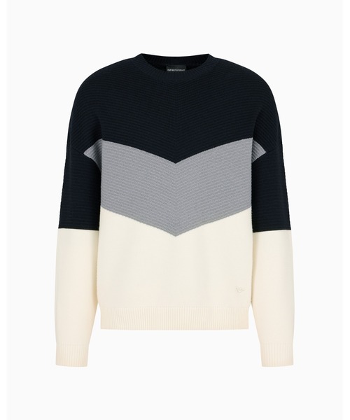 EMPORIO ARMANI（エンポリオアルマーニ）の「【エンポリオ アルマーニ】セーター バージンウール オットマン 斜めストライプ（ニット/セーター・メンズ・ブルー系その他・MEDIUM/SMALL）」の2枚目の写真