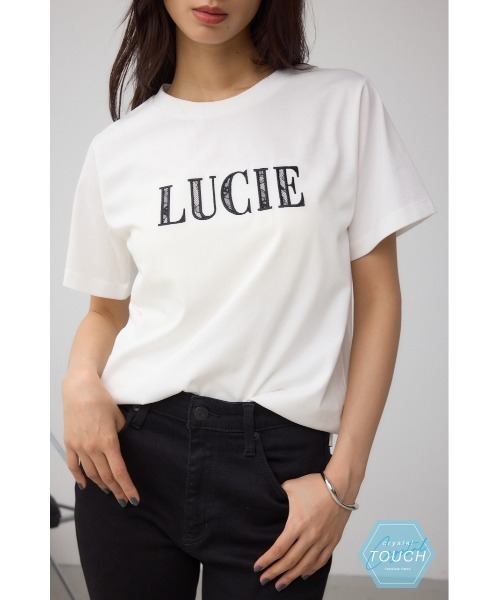AZUL by moussy(アズールバイマウジー)の「C/T冷感レースロゴTシャツ(Tシャツ/カットソー・レディース・オフホワイト/ブラック/ブラウン・FREE)」の2枚目の写真