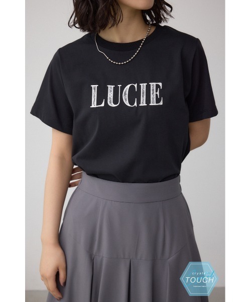 AZUL by moussy(アズールバイマウジー)の「C/T冷感レースロゴTシャツ(Tシャツ/カットソー・レディース・オフホワイト/ブラック/ブラウン・FREE)」の1枚目の写真