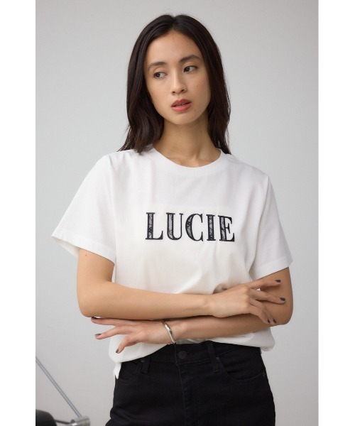 AZUL by moussy(アズールバイマウジー)の「C/T冷感レースロゴTシャツ(Tシャツ/カットソー・レディース・オフホワイト/ブラック/ブラウン・FREE)」の5枚目の写真
