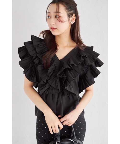 tocco closet(トッコ クローゼット)の「【ZOZO限定】フリルティアードクロップドブラウス(シャツ/ブラウス・レディース・ブラック/ホワイト・M)」の2枚目の写真