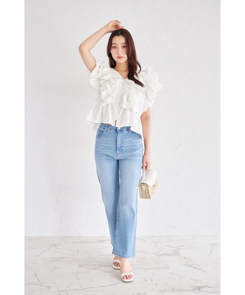 tocco closet(トッコ クローゼット)の「【ZOZO限定】フリルティアードクロップドブラウス(シャツ/ブラウス・レディース・ブラック/ホワイト・M)」の4枚目の写真