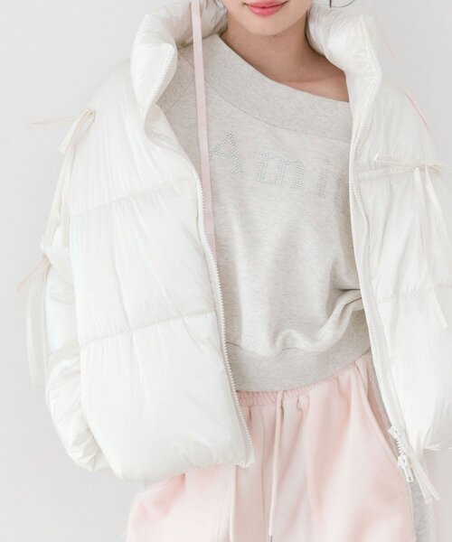 OLIVE des OLIVE（オリーブデオリーブ）の「リボンエコダウンブルゾン（ダウンジャケット/コート・レディース・ピンク/サックスブルー/ブラック/オフホワイト・FREE）」の11枚目の写真