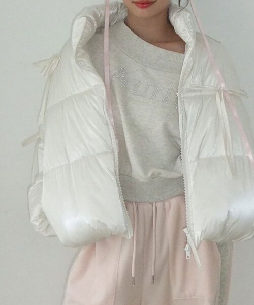 OLIVE des OLIVE（オリーブデオリーブ）の「リボンエコダウンブルゾン（ダウンジャケット/コート・レディース・ピンク/サックスブルー/ブラック/オフホワイト・FREE）」の15枚目の写真