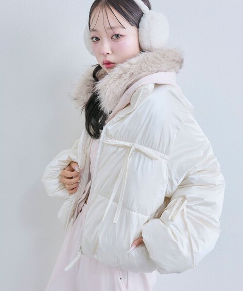 OLIVE des OLIVE（オリーブデオリーブ）の「リボンエコダウンブルゾン（ダウンジャケット/コート・レディース・ピンク/サックスブルー/ブラック/オフホワイト・FREE）」の17枚目の写真