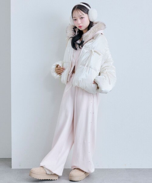 OLIVE des OLIVE（オリーブデオリーブ）の「リボンエコダウンブルゾン（ダウンジャケット/コート・レディース・ピンク/サックスブルー/ブラック/オフホワイト・FREE）」の19枚目の写真