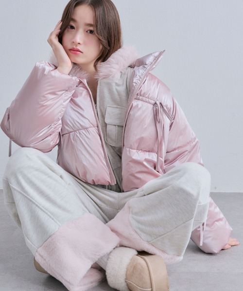 OLIVE des OLIVE（オリーブデオリーブ）の「リボンエコダウンブルゾン（ダウンジャケット/コート・レディース・ピンク/サックスブルー/ブラック/オフホワイト・FREE）」の4枚目の写真