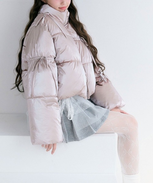 OLIVE des OLIVE（オリーブデオリーブ）の「リボンエコダウンブルゾン（ダウンジャケット/コート・レディース・ピンク/サックスブルー/ブラック/オフホワイト・FREE）」の6枚目の写真