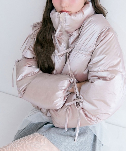 OLIVE des OLIVE（オリーブデオリーブ）の「リボンエコダウンブルゾン（ダウンジャケット/コート・レディース・ピンク/サックスブルー/ブラック/オフホワイト・FREE）」の7枚目の写真