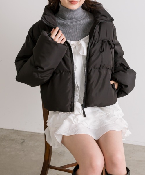 OLIVE des OLIVE（オリーブデオリーブ）の「リボンエコダウンブルゾン（ダウンジャケット/コート・レディース・ピンク/サックスブルー/ブラック/オフホワイト・FREE）」の5枚目の写真