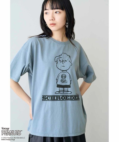 MEDE19F(メデジュウキュウ)の「MEDE19F for PEANUTS 古着のようなプリントTシャツ(Tシャツ/カットソー・レディース・ブルー/チャコールグレー・M/S/LL/L)」の8枚目の写真