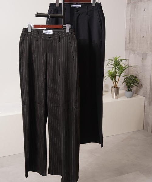 #MEMORY(メモリー)の「【MEMORY】ワイドストレート スラックス パンツ / Wide Straight Slacks Pants(スラックス・メンズ・ブラック/ストライプ・S/M/L)」の3枚目の写真