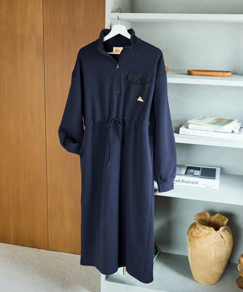 FREAK'S STORE（フリークスストア）の「限定展開 KELTY × FREAK'S STORE/ケルティ 別注 裏起毛 ハーフジップ ウエスト リボン ワンピース（ワンピース・レディース・ベージュ/ネイビー/ライトグレー/ブラック・ﾌﾘ-）」の5枚目の写真