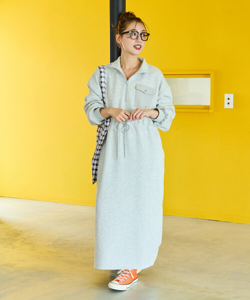 FREAK'S STORE（フリークスストア）の「限定展開 KELTY × FREAK'S STORE/ケルティ 別注 裏起毛 ハーフジップ ウエスト リボン ワンピース（ワンピース・レディース・ベージュ/ネイビー/ライトグレー/ブラック・ﾌﾘ-）」の11枚目の写真