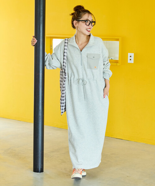 FREAK'S STORE（フリークスストア）の「限定展開 KELTY × FREAK'S STORE/ケルティ 別注 裏起毛 ハーフジップ ウエスト リボン ワンピース（ワンピース・レディース・ベージュ/ネイビー/ライトグレー/ブラック・ﾌﾘ-）」の13枚目の写真