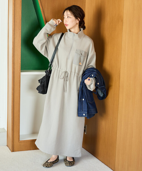 FREAK'S STORE（フリークスストア）の「限定展開 KELTY × FREAK'S STORE/ケルティ 別注 裏起毛 ハーフジップ ウエスト リボン ワンピース（ワンピース・レディース・ベージュ/ネイビー/ライトグレー/ブラック・ﾌﾘ-）」の17枚目の写真