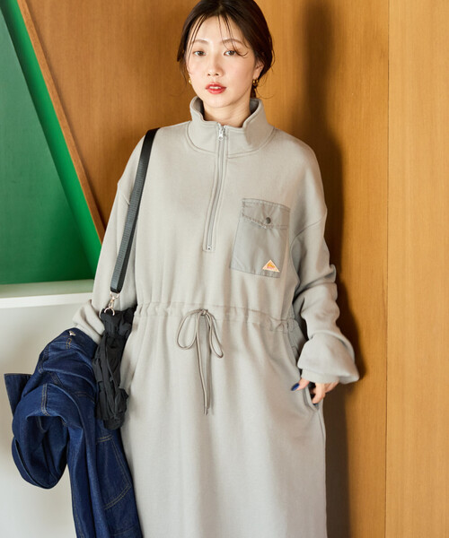 FREAK'S STORE（フリークスストア）の「限定展開 KELTY × FREAK'S STORE/ケルティ 別注 裏起毛 ハーフジップ ウエスト リボン ワンピース（ワンピース・レディース・ベージュ/ネイビー/ライトグレー/ブラック・ﾌﾘ-）」の20枚目の写真