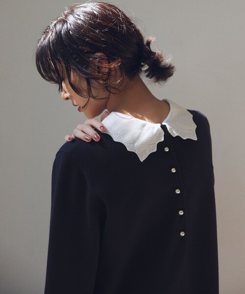 レースライク襟付きニットワンピース（ワンピース）｜組曲（クミキョク