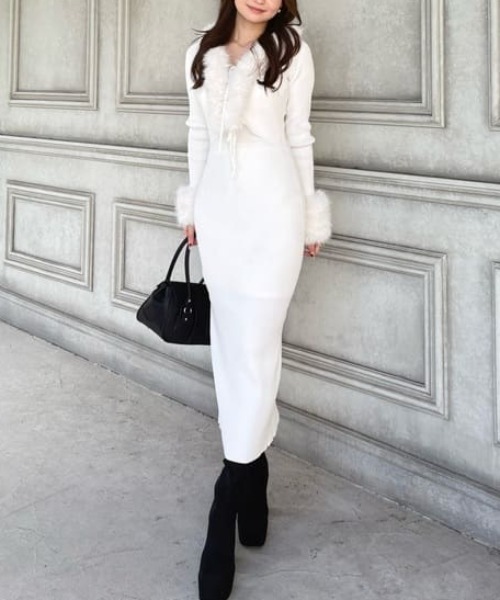 フェイクファーレディーニットワンピース 秋服 冬服（ワンピース