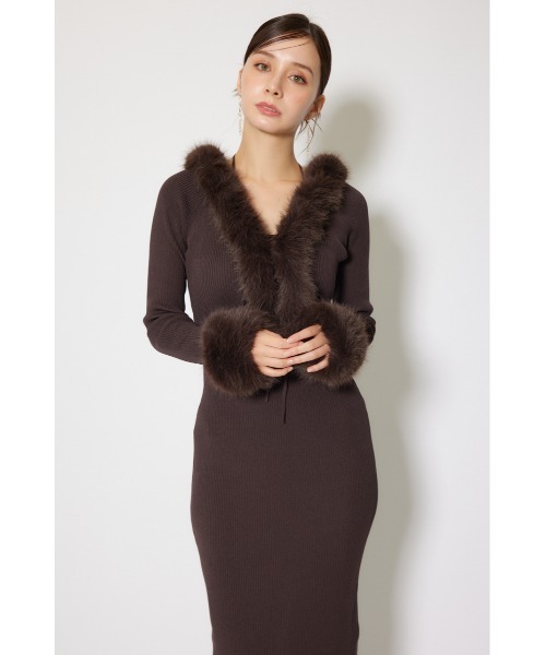 フェイクファーレディーニットワンピース 秋服 冬服（ワンピース