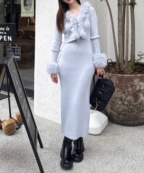 セール】フェイクファーレディーニットワンピース 秋服 冬服