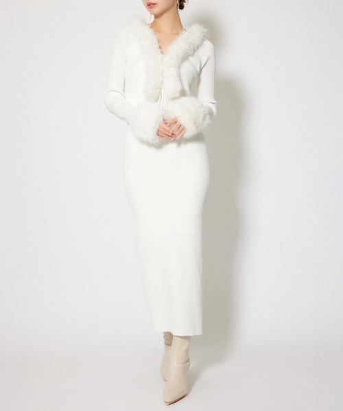 フェイクファーレディーニットワンピース 秋服 冬服（ワンピース