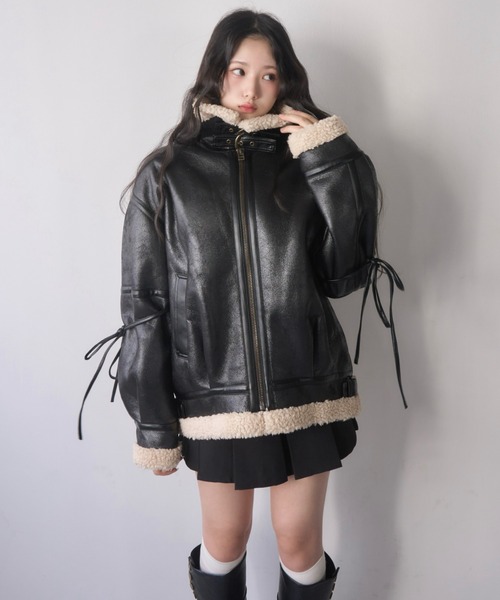 ★土日ラストセール★ヴィンテージ ボア裏地 本革レザージャケット Mサイズ org.jpg